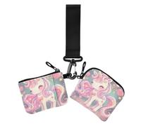 Carino Cartoon Unicorni Colorati Scintille Stelle Delle Donne Cambiamento Portafoglio Porta Carte Piccolo Staccabile Carta di Credito Portafoglio Organizer con Cinturino da Polso per Le Donne 2 Pz