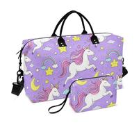 Carino Cartoon Unicorni Stella Viola Pesca Decorativo Weekender Duffel Bag Sport Duffel Bag con Cinghia Regolabile per Viaggi Grande Capacità bolso para en Avion