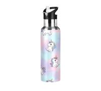 Carino Cartoon Unicorns Rainbow in acciaio inox sottovuoto bottiglia d'acqua 32 once a tenuta stagna, senza BPA bottiglia d'acqua sportiva