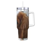 Carino Cavalier King Charles Spaniel,Tazza Ice Bully da 40 oz con manico, coperchio, cannuccia, in acciaio inossidabile, tazza da caffè per auto.