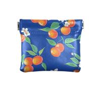 Carino Cherry Fruit Royal Blue PU pelle piccola moneta portatile chiusura portafoglio porta carte per uomo donna viaggio, Frutta Blu Reale, 4.33"(L) x 3.74"(W) x 0.39"(H), classico