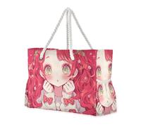 Carino Cherry Red Simple Bear Girl Sandproof Totes per le donne con tasche laterali Borsa di Tote impermeabile per la spiaggia, la scuola e il lavoro