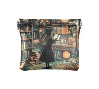 Carino Chihuahua Cani Retro Vasca Da Bagno Donna PU Pelle Portamonete Carino Chiusura Portafoglio Porta Carte per Ragazze Donne Signore, Studioso della biblioteca mistica dell'angolo del libro