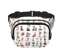 Carino Chihuahua Pug modello stampa elegante e pratico marsupio, regolabile, perfetto per viaggi e attività all'aperto, Nero , Taglia unica