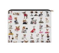 Carino Chihuahua Pug Pattern Multi Purpose Poliestere Zipper Makeup Pouch Portatile Cosmetici Storage Organizer Leggero Toilette Carry Bag per Vacanze Pernottamenti Daily Essentials Storage