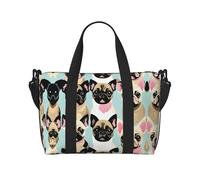Carino Chihuahua Pug Piccolo Duffel Bag Pieghevole Borsa Da Viaggio Weekender Bag Pernottamento Palestra Ospedale Borse Per Donne & Uomini, nero, Taglia unica