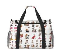 Carino Chihuahua Pug Stampa Modello Grande Tela Viaggio Duffel Bag Weekender Borse per le Donne Pernottamento Bag Carry On Tote Bag, nero, Taglia unica