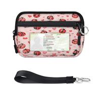 Carino Coccinelle Cuori Mini Zip Card Case per Donne Uomini con Finestra ID Portafoglio Portatile Leggero Piccolo Borse Cerniera Monete Card Organizer Bag