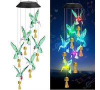 Carino Colibrì solare vento campana luce decorativa,Animale vento campane con campane, Un regalo per gli amici con luci decorative all'aperto colorate a LED mobili.
