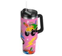 Carino colorato camion vuoto bocca larga ragazze bottiglia d'acqua con cannuccia coperchio decorativo caffè tazza da viaggio con manico per scuola, sport, asilo nido, campeggio e altro termo Vaso para