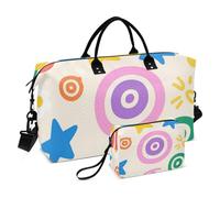 Carino Colorato Cerchi Stella Decorativo Carry on Weekender Pernottamento Bag Gym Bag con Toiletry Bag per Allenamento 2 Pz Set bolsas para viajar en Avion de Mujer