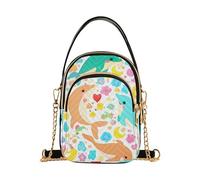Carino Colorato Delfini Floreale Delle Donne Della Spalla Della Borsa Del Telefono Della Borsa Piccola Catena Della Stampa Floreale Crossbody Frizione Zipper Tote, 15 cm × 21,1 cm × 7,9 cm