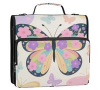 Carino Colorato Fiore Farfalle 3 Anelli 1.5 "Binder Cerniera con Tracolla & Maniglia Impermeabile Con Cerniera Portfolio per Studente Medio Paquete de gestión de documentos