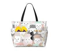 Carino colorato pecora cartone animato stampa spiaggia borsa da viaggio intelligente tasca tote estate vacanza escursionismo campeggio attività all'aperto