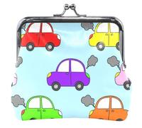 Carino Colorful Cartoon Cars Azzurro Personalizzato Pelle Portamonete per Donne Ragazze Fibbia Bacio Blocco Cambiare Borsa per Monete, Carino Colorato Cartoon Cars Azzurro, classico