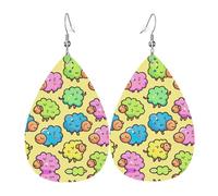 Carino Colorful Sheep Cartoon Pattern Stampa Cuoio Orecchini Pendenti Per Le Donne Eleganti Orecchini Pendenti Leggero Gioielli di Moda