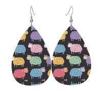 Carino Colorful Sheep Cartoon Pattern Stampa Orecchini a goccia Per Le Donne In Pelle Orecchini Pendenti Gioielli Per Festa di Compleanno San Valentino