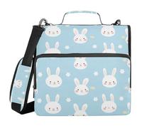 Carino coniglietti blu 3,8 cm 3 anelli organizzatore raccoglitore con cinghia include tasca con cerniera organizzatore materiale scolastico per scuola/ufficio