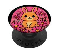 Carino coniglietto circondato da fiori rosa adorabile primavera arte PopSockets PopGrip Adesivo