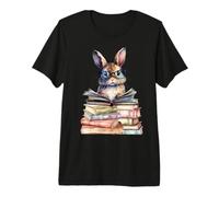 Carino Coniglietto di Lettura con Occhiali Libri Bookworm Reader Libro Maglietta Premium