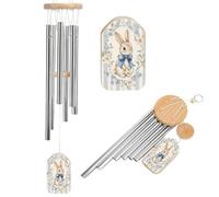 Carino coniglietto pasquale con un nastro blu scacciapensieri commemorativo tono profondo scacciapensieri con 6 tubi in alluminio decorazione da giardino esterno cortile