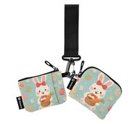 Carino Coniglio Bianco Donne Money Organizers Sottile Piatto Cerniera Portamonete Portafoglio con Portachiavi per Lavoro Viaggio 2 Pz Recto Verso
