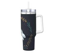 Carino coniglio bianco stampa 1,18 once Ice Bully con manico cannuccia tazza isolata sottovuoto - Thermos bottiglia per bevande calde e fredde
