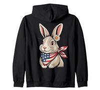 Carino Coniglio Patriottico Bandiera Americana Coniglio Felpa con Cappuccio