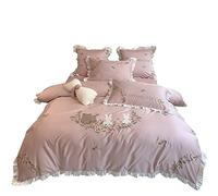 Carino Coniglio Raso Ricamo Cotone Long-Staple Ricamato in Pizzo a Quattro Pezzi di Copertina del Piumino (Colore: taice Dimensioni: (Abito da Pari Rosa 1,8 m)
