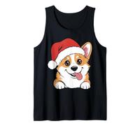 Carino Corgi Gallese, Corgi di Natale Che Indossa Cappello di Babbo Natale Canotta