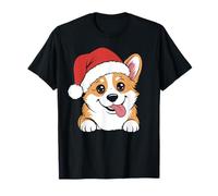 Carino Corgi Gallese, Corgi di Natale Che Indossa Cappello di Babbo Natale Maglietta