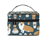 Carino Corgi Pet e latte tè Makeup Bag Cosmetic Bag Portable Toiletry Bag Storage Organizer Travel Make Up Bag per le donne, nero, taglia unica, Nero , Taglia unica