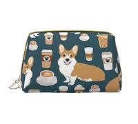 Carino Corgi Pet e latte tè Makeup Bag PU Leather Travel Cosmetic Bag Portable Zipper Toiletry Bag Storage Bag per le donne, bianco, taglia unica, bianco, Taglia unica
