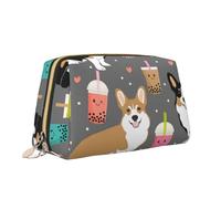 Carino Corgi Pet e Milk Tea Print Makeup Bag Portatile Versatile Toiletry Bag Grande Capacità Borsa Cosmetica per le Donne, bianco, Taglia unica, Beauty case