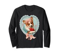 Carino Corgi San Valentino Cane con Cuore Vintage Coquette Maglia a Manica