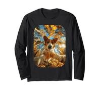 Carino Corgi Selfie Autunno Foglie Foresta Autunno Animale Am Maglia a Manica