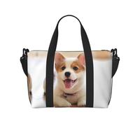 Carino Corgi stampa Travel Duffel Bags Weekender per le donne,Leggero Carry On Bag,Personal Item Bag, Nero , Taglia unica