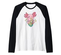 Carino Creatura del Mare Mangiare Ramen Kawaii Art Anime Maglia con Maniche Raglan