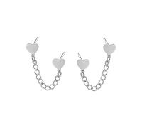 Carino cuore amore doppio piercing Huggie Stud con catena corta in acciaio inox orecchini per donne ragazze cartilagine due fori moda chic minimalista scalatore crawler infila goccia regali pendenti