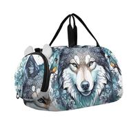 Carino Cupido Pug Love Girls Tote Duffle Bags Viaggio Weekender Pernottamento Bambini Duffle Bag Carry on Duffel Bag Boy, Testa di lupo blu acquerello, classico
