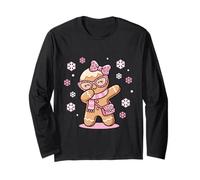 Carino Dabbing Gingerbread Coquette Bow Pink Leopard Christmas Maglia a Manica