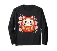 Carino Daruma San Cat Good Luck Charm Sakura Viaggio Souvenir Maglia a Manica