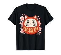 Carino Daruma San Cat Good Luck Charm Sakura Viaggio Souvenir Maglietta