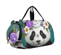 Carino Deer Family Forest Boys Carry on Duffel Bag Pernottamento Weekender Duffel Ragazze Duffle Bags Travel Tote con scomparto per scarpe, Simpatico panda fiore verde acqua, classico