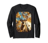 Carino Deer Selfie Foglie Autunno Foresta Estetica Animale Maglia a Manica