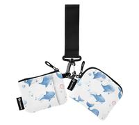 Carino Del Fumetto Blu Delfino Delle Donne Del Raccoglitore Della Moneta Del Titolare Della Carta di Grande Capacità Organizzatore Borsa con Cinturino Da Polso per Lady 2 Confezioni estuche para Tarj