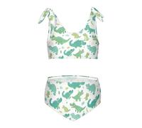 Carino Del Fumetto Coccodrillo Alligatore Acquarello Ragazza 2 Pezzi Bikini Set Quick-Dry Costume Da Bagno Costumi Da, Carino Cartoon Coccodrillo Alligatore Acquerello, 9-10 Anni