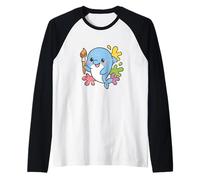 Carino Delfino Pittore con Pennello Maglia con Maniche Raglan