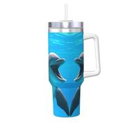 Carino delfino stampa 1,18 once Ice Bully con manico cannuccia thermos thermos - Hot & Cold Coffee Travel Water Bottle