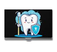 Carino Dente Dentista Guardiani Novità Titolari di Biglietti da Visita Sottile Metallo Carte di Credito Nome Caso Portafoglio Organizer per Uomini Donne 9,4 x 5,6 x 0,8 cm, Stile:, Taglia unica
